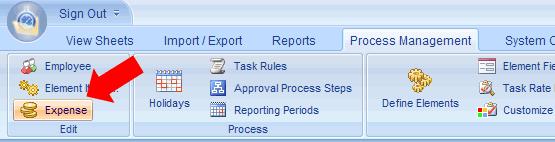 1. Click on the Process Management tab; then click on the Expense icon in the Edit ribbon group. 2.