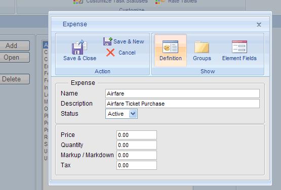 4. Click the Save & New Action to create additional expense items. Once you ve finished adding expense items click on the Save & Close Action.