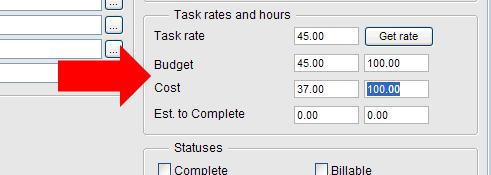 Entering optional Task Rate, Budget Rate/Hours, Cost Rate/Hours, etc.