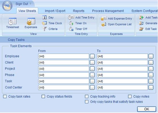 Copy an employee s tasks or entire timesheet to one or more other employees timesheets Copy Tasks is another function within Office Timesheets that makes entering tasks on timesheets faster and