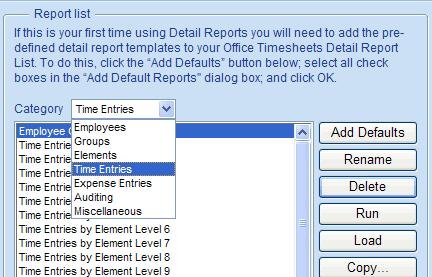 5. Next, select the report Time Entries by Date; and click the Run button.