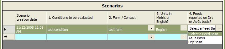 Creating Scenario By clicking on a scenario line, today s date will automatically appear. 1. Enter the conditions to be evaluated. These are user defined and can be any description.