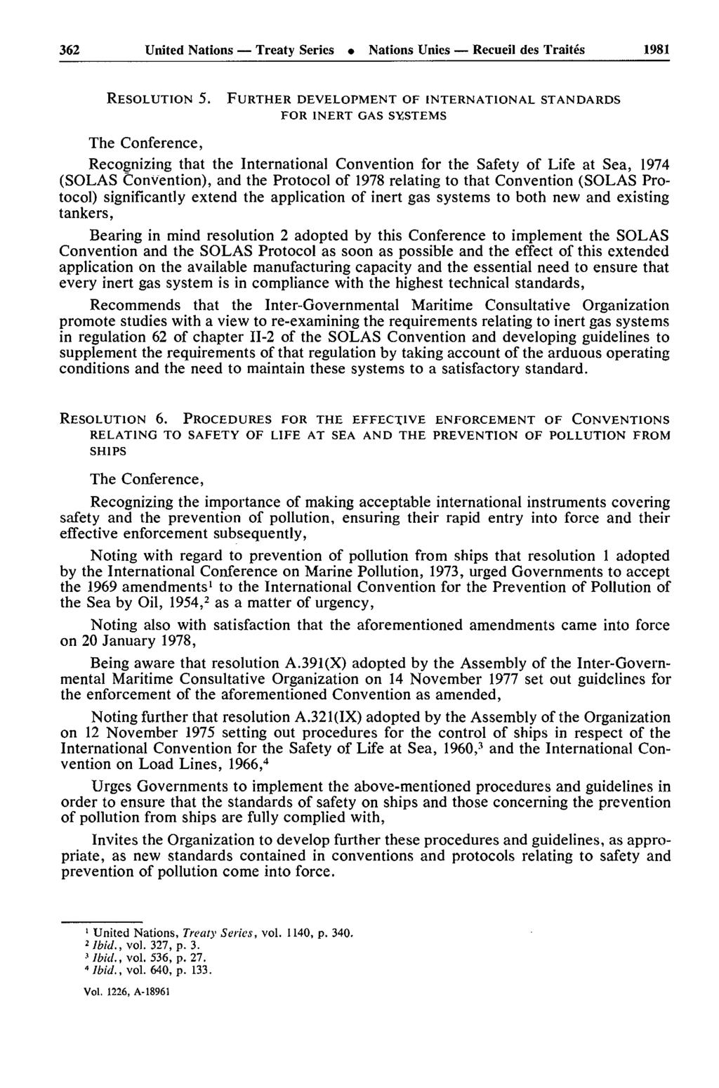 362 United Nations Treaty Series Nations Unies Recueil des Traités 1981 RESOLUTION 5.