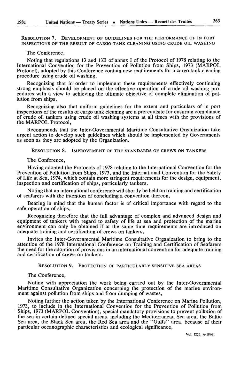1981 United Nations Treaty Series Nations Unies Recueil des Traités 363 RESOLUTION 7.
