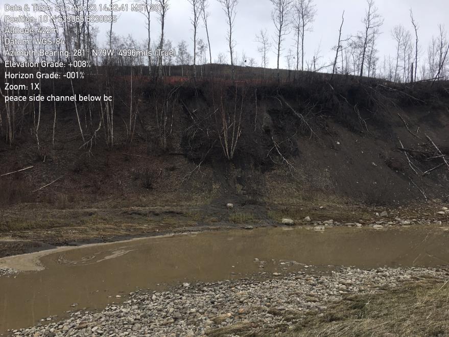 Photo 6: evidence of previous sediment discharge to Peace River from River Road remediation works below