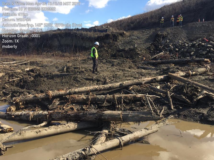 Photo 9: Excavator track on Moberly floodplain and bank.