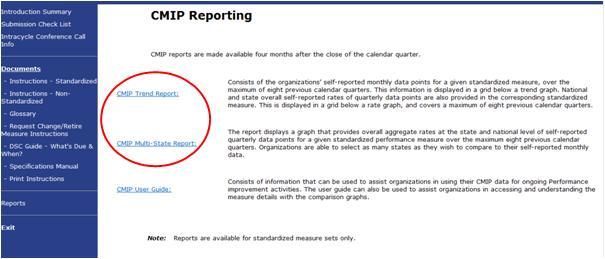 From the CMIP Reporting page you will be able to access: o CMIP