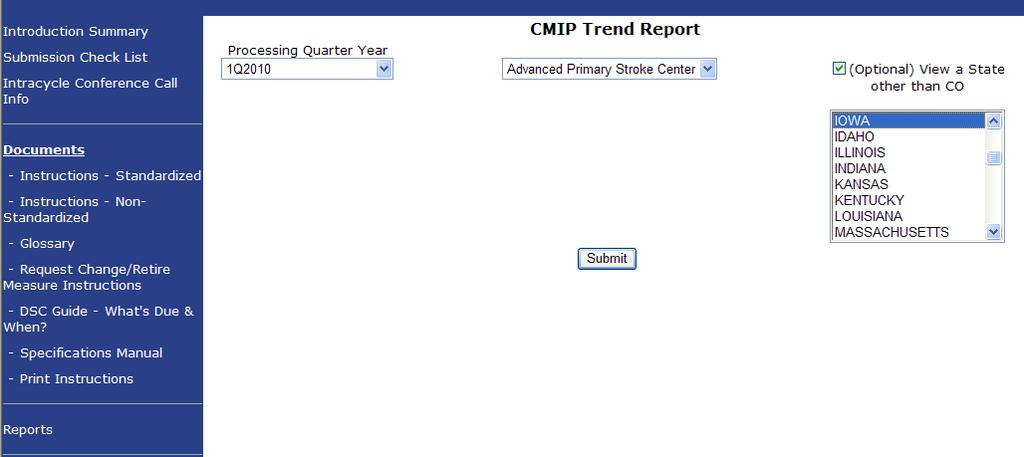 Accessing Multi-State Reports Step 1 On the CMIP Reporting page click