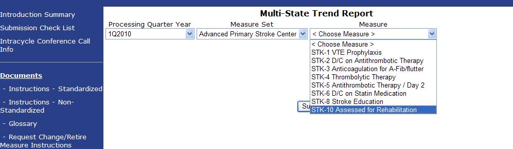 Measure> and then, From the drop-down menu select the applicable measure for which you wish to see a multi-state trend report and then, Click Submit Step 5 After selecting the applicable measure for
