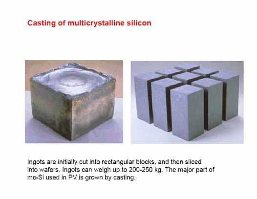 Czochralski process intrinsically limited to ~25 mm ( for solar) and, perhaps, 3 mm for ICs Cast ingot approach not limited in
