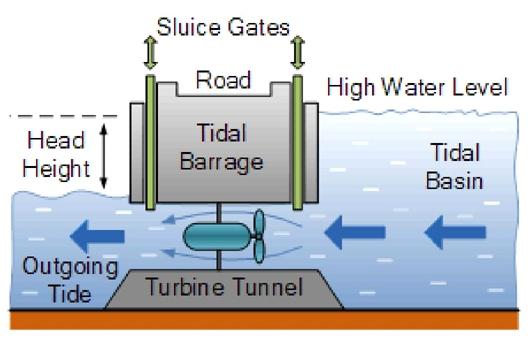 Tidal Potential Energy Systems Similarly, when the basin water is at high-tide level, the gates are closed, preventing water from flowing out of the basin.