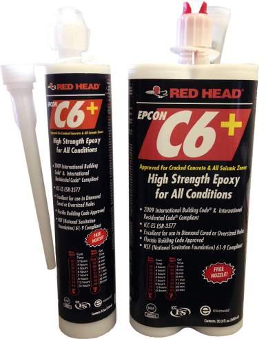 ADHESIVE ANCHORING SYSTEMS C6+ Performance Highest Cracked Concrete Bond Strength DESCRIPTION/SUGGEST SPECIFICATIONS* High Performance Epoxy for All Conditions The hardener and resin are completely
