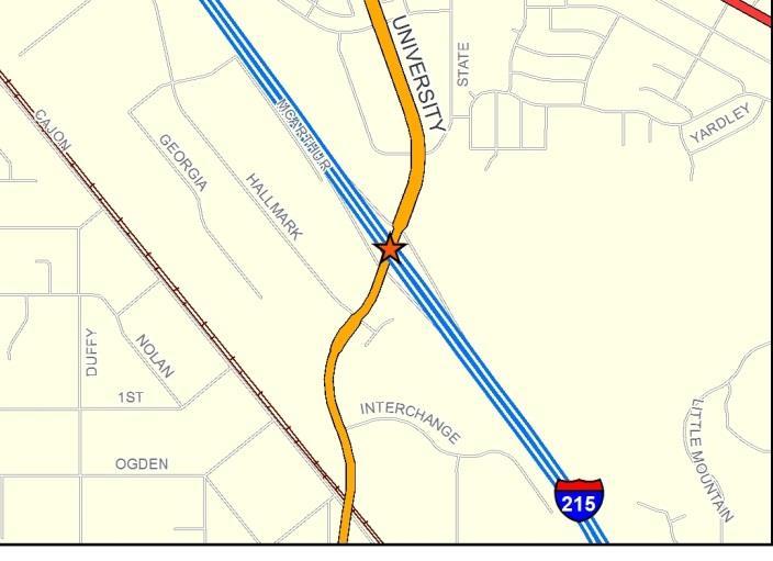 Phase: Environmental I- 215 Type: Interchange I-215 AND UNIVERSITY PARKWAY This project will reconfigure the existing interchange at I-215 and University Parkway to address heavy traffic movement to