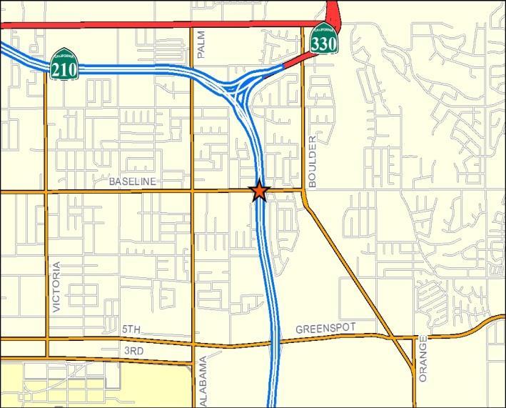 SR-210 SR-210 AND BASELINE Phase: Environmental & Design Type: Interchange The project will widen Baseline at the SR-210 Interchange as well as widen the existing westbound on and off-ramps, and
