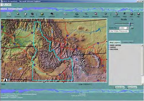 StreamStats Primary Capabilities Regression equations take the form: 0.715 0.827 Q100 = 0.471 A * E where: A is drainage area, in square miles E is mean basin elevation, in feet http://streamstats.