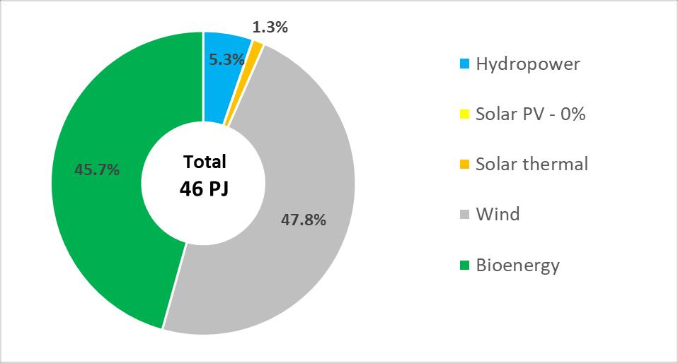 Figure 2: Total primary energy supply of Renewable Energy Sources in Ireland in 2016 (Source: World Energy Balances OECD/IEA 2018) Two thirds of the bioenergy consumed in Ireland comes from solid