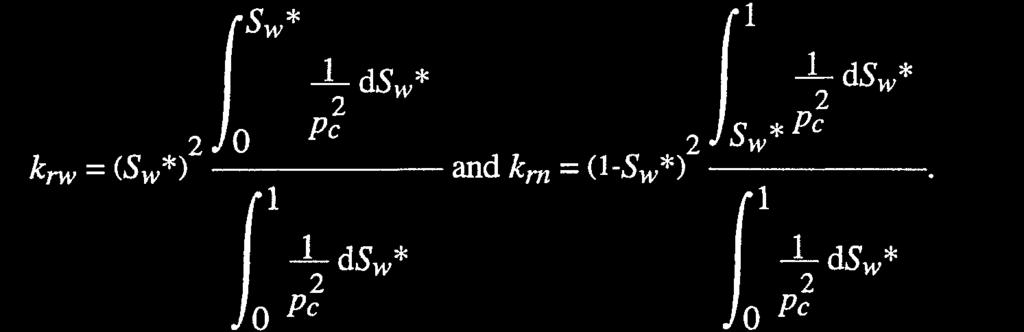 Key Equations: Brooks-Corey-Burdine k r and p c Models Purcell-Burdine relative permeability model: