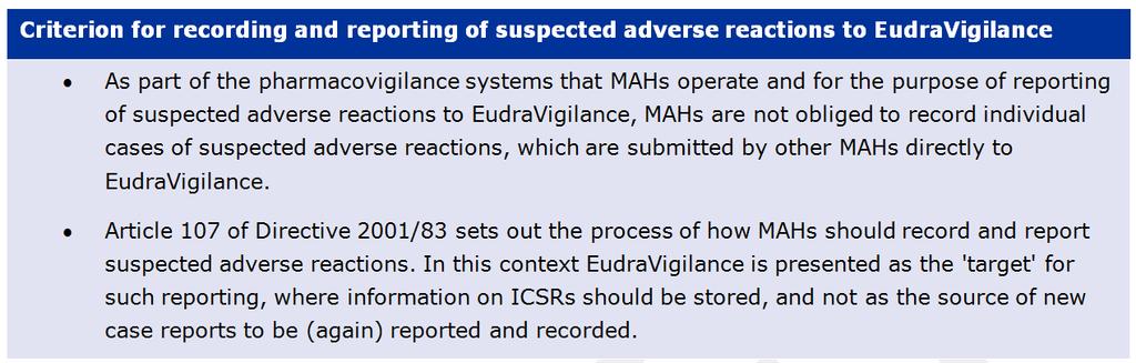Note for clarification: ICSRs accessed by MAHs prospectively in EV as of 22 Nov 2017 Annex A- criteria