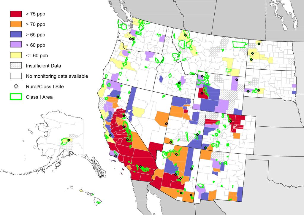 3-year Average 4 th Highest 8-Hour Ozone value by County 2011-2013 AQS Federal