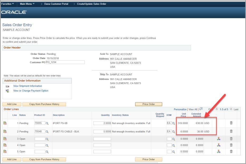 2.0 - Enter Sales Order Lines 2.1 You can enter unlimited number of order lines to any sales order. By default five blank lines appear. 2.1.1 Enter the Dana Innovations Product ID and Qty on each order line.