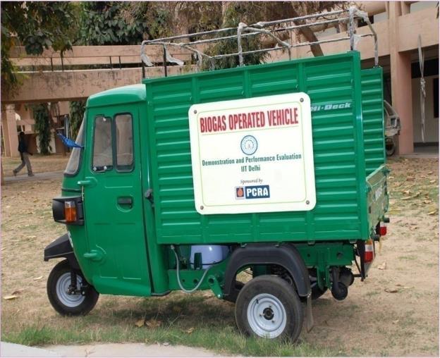 Filling of biomethane in the car Three wheeler which runs on the enriched Biogas At Indian Institute of Technology, Delhi regular CNG car has been run more than 20,000 kilometers and tested for