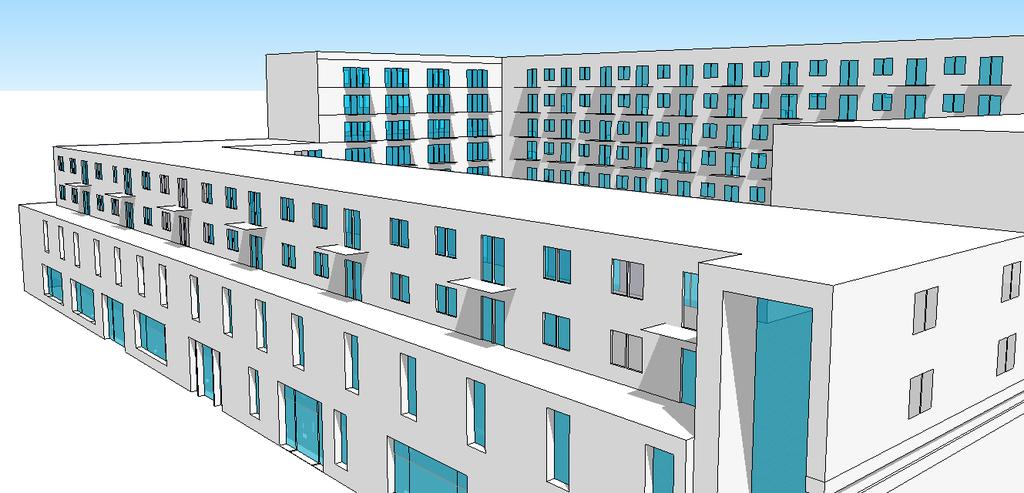 Fig 10: Perspective view showing residences with balconies over retail.