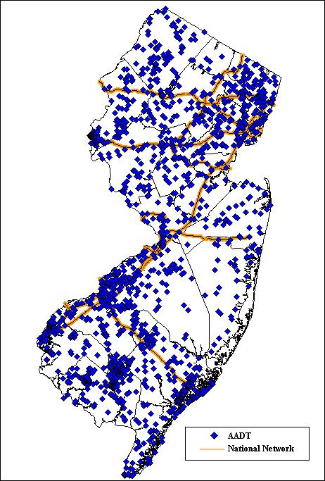 Figure 17: NJDOT AADT Count Locations Vehicle Count Location Map All counts that have been geo-coded were mapped and are displayed, by county.