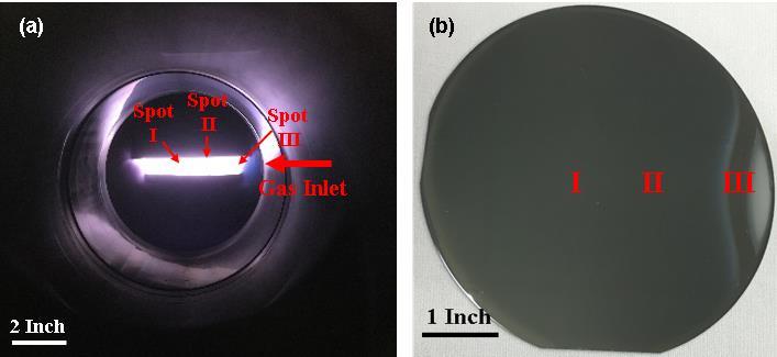 from GeH4 and SnCl4 discharge. To examine the GeSn film uniformity across the wafer, the substrate rotation was disabled during the growth.