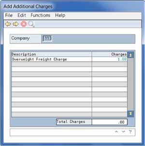Additional Charges Clicking on the ADDL CHARGES button, from the Order Billing Selection detail window, prompts the display of the Add Additional Charges window.
