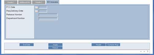 To continue with Order Entry/Update header information click on the EDI Tab or click on the EDI INFORMATION button.