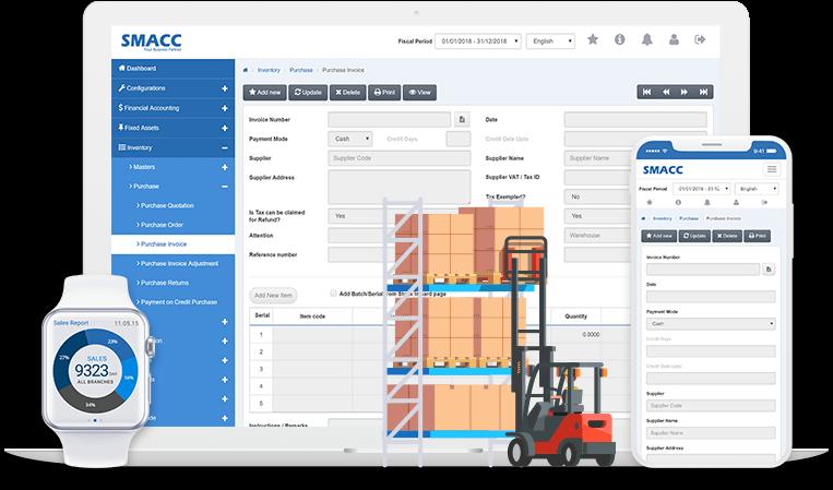 Inventory Stock Management You can manage all your stock with SMACC stock management tool and it includes: Stock Transfer Stock Internal User Stock Adjustment Damaged Stock Barcode Tool SMACC has its