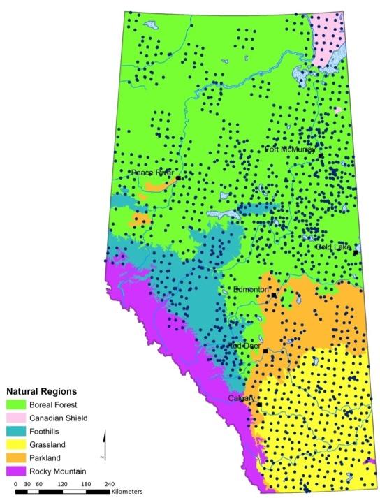 ABMI Goal Monitor status (distribution and abundance) and trend (change over time) of biodiversity throughout Alberta Species Human footprints Native vegetation Main focus on