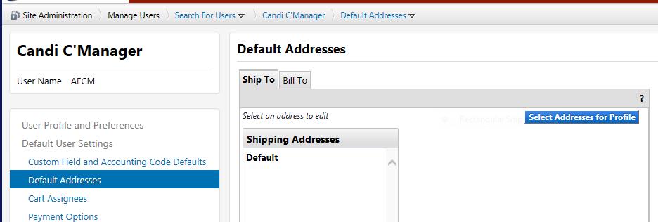 DEFAULT ADDRESSES Select Default Addresses and then Select Addresses for Profile. Select the Search button. A list of available addresses are displayed.