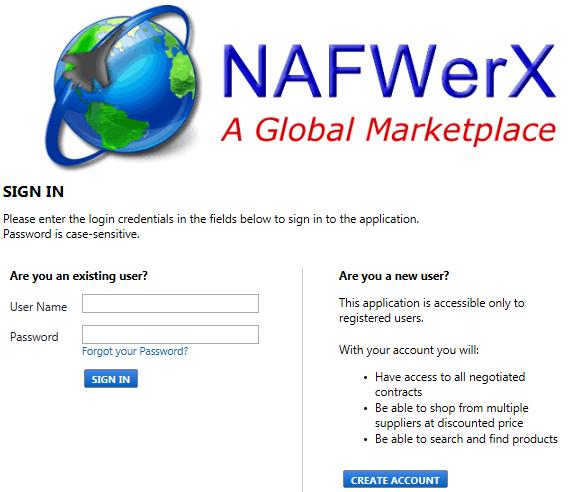 LOGIN SCREEN NAFWerX is not CAC enabled 1 ACCESS SCREEN Use the following URL to log directly into the application https://solutions.sciquest.com/apps/router/login?orgname=afnafpo 1.