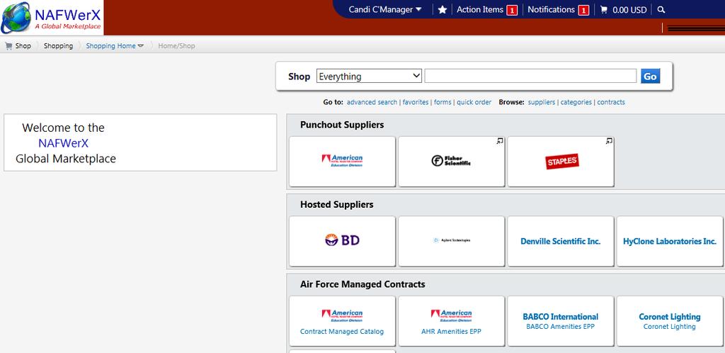 Shopping with a Punchout Supplier A Punchout catalog is a web site maintained by the contracted vendor via a link within NAFWerX.