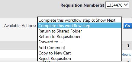 When the requisition is ready to be Certified, from the drop down select Complete this