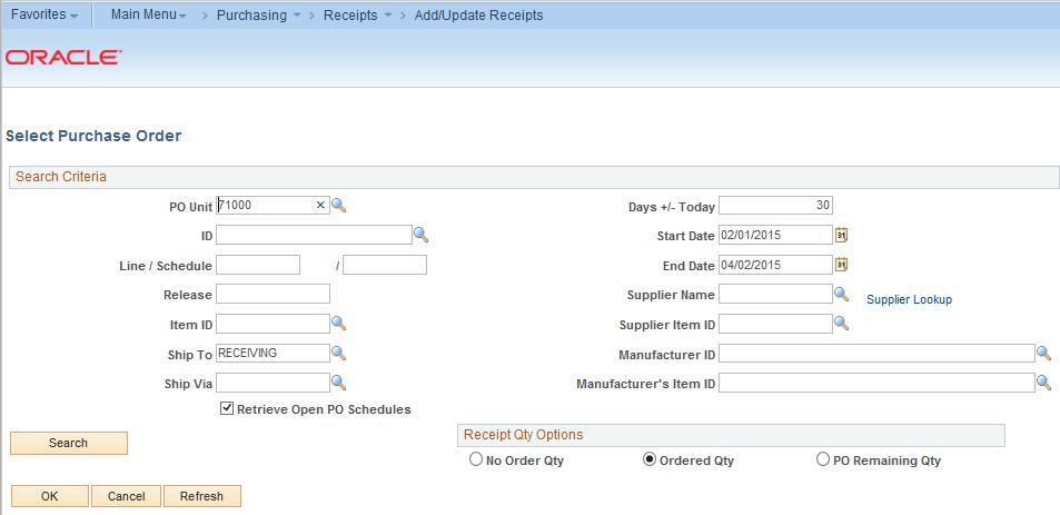 Receiving Items Receiving Through the Purchasing Menu Receipts for requested items can be created through Desktop Receiving or through the Receiving menu option in the Purchasing Menu.