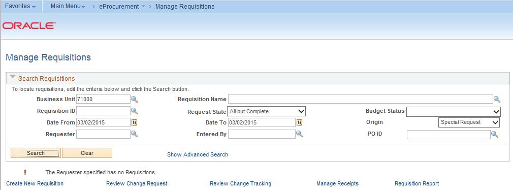 Managing Requisitions Chapter 5: Using the Manage Requisitions Page In the epro Module, one of the most productive pages is the Manage Requisitions page.