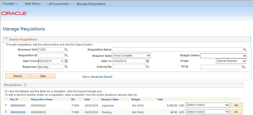 Managing Requisitions The more search criteria that you enter, the narrower your search results will be.