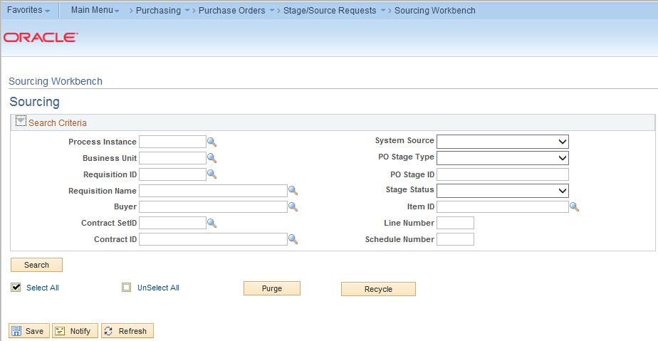 Sourcing Requisitions into Purchase Orders Review Expedite Results through the Sourcing Workbench After running the Expedite Requisitions process, you can review the results through the