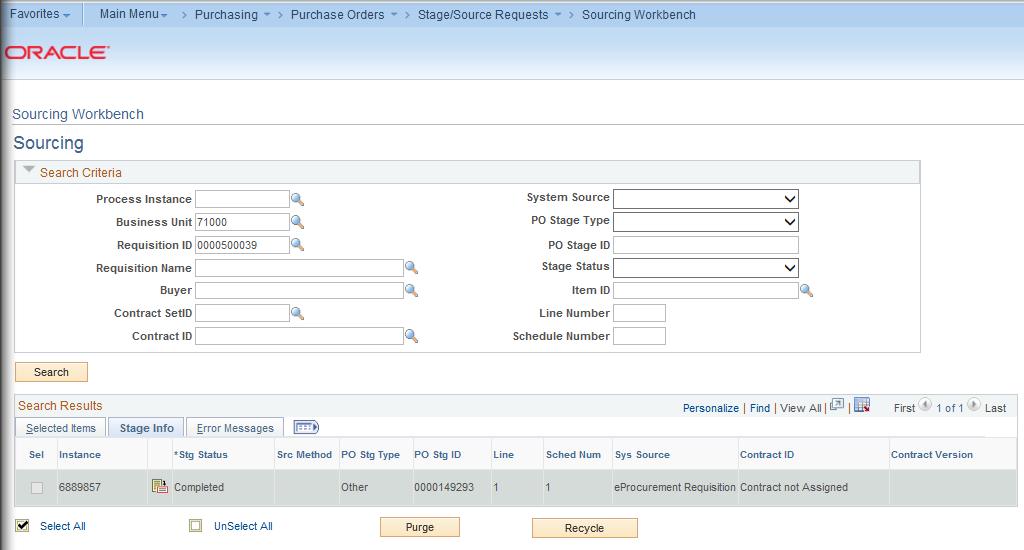 Sourcing Requisitions into Purchase Orders On the Selected Items tab, you will see an icon for Sourcing Details.