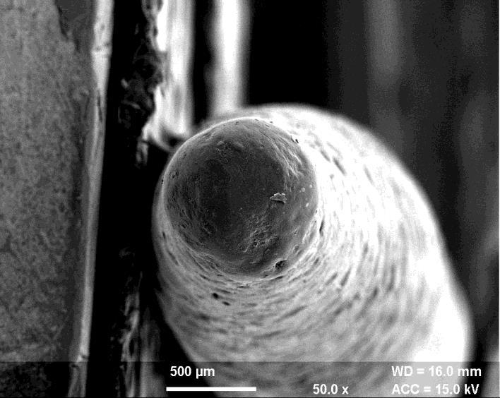 It was also found that some micro particles stick and seen on the face of the tool electrode due to the melting of the e glass fibre reinforced polymer composite.