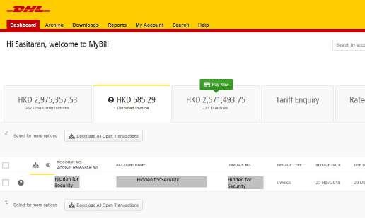 In the main Dashboard your invoices are divided into 3 categories: Open Transactions -