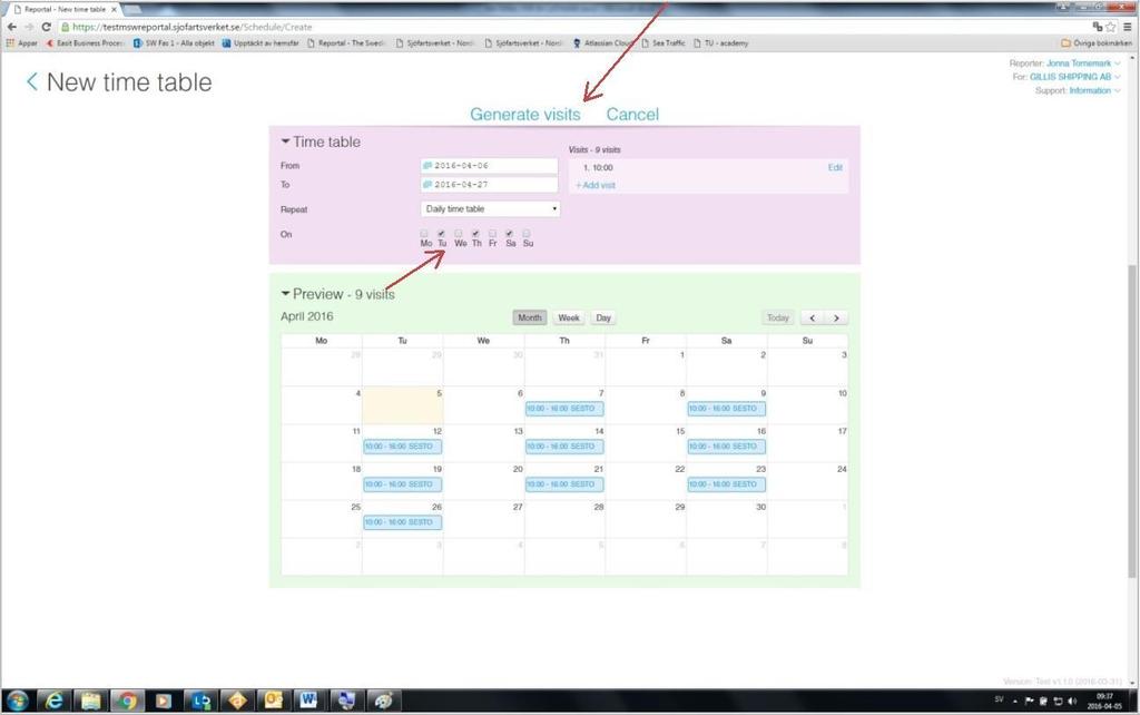 When you have made your timetable you can see how it looks down in the preview.