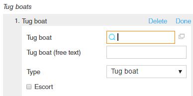 32 User manual Ordering of tugs When you have filled in the information about the pilotage you have the option to order tugs. To access this you need to click on Advanced.