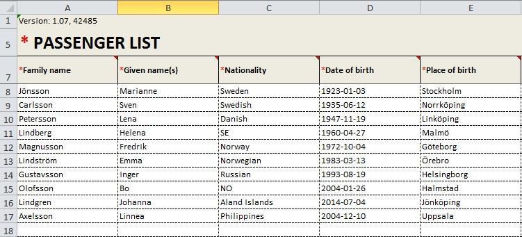 User manual 43 Family name: enter the person's surname Given name(s): enter the person's first name Nationality: enter the country code (see tab for reference data) or nationality Date of birth: