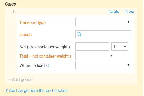 User manual 89 To report the cargo, press "Add goods". Enter the "Transport type", "Goods" (selected in the specified list) and "Weight".