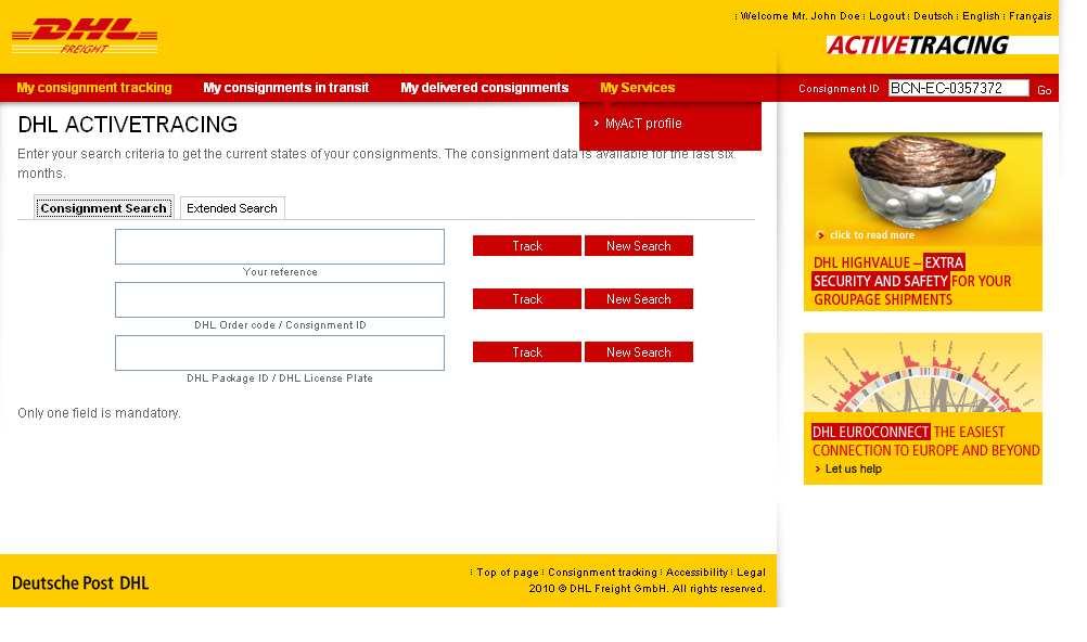 Benutzerhandbuch, November 2009 Seite 21 8. myact profile You can retrieve your personal profile after logging in.