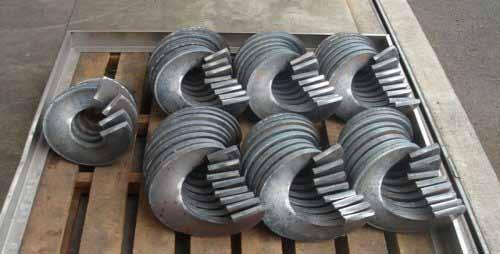 AUGER FLIGHTS Individual turns are cut from mild, stainless, or abrasive resistant steels that are formed into a helix with the specified inside and outside diameter and pitch.