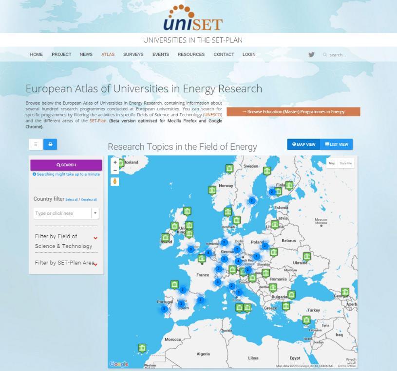 THE EUROPEAN ATLAS OF UNIVERSITIES IN ENERGY RESEARCH & EDUCATION Master programmes Research topics